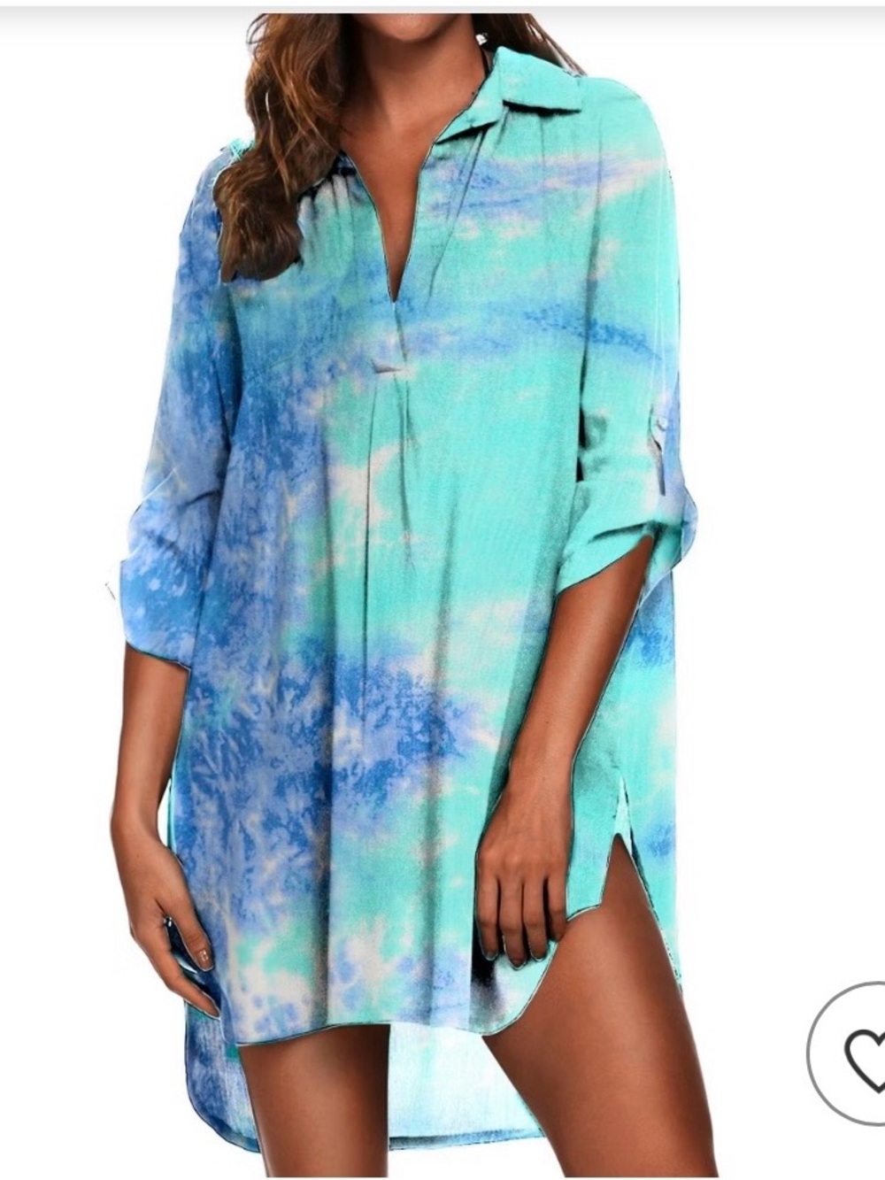 NWT Ekouaer Turquoise & Blue Tie-Dye Shirt Dress Size XXXL